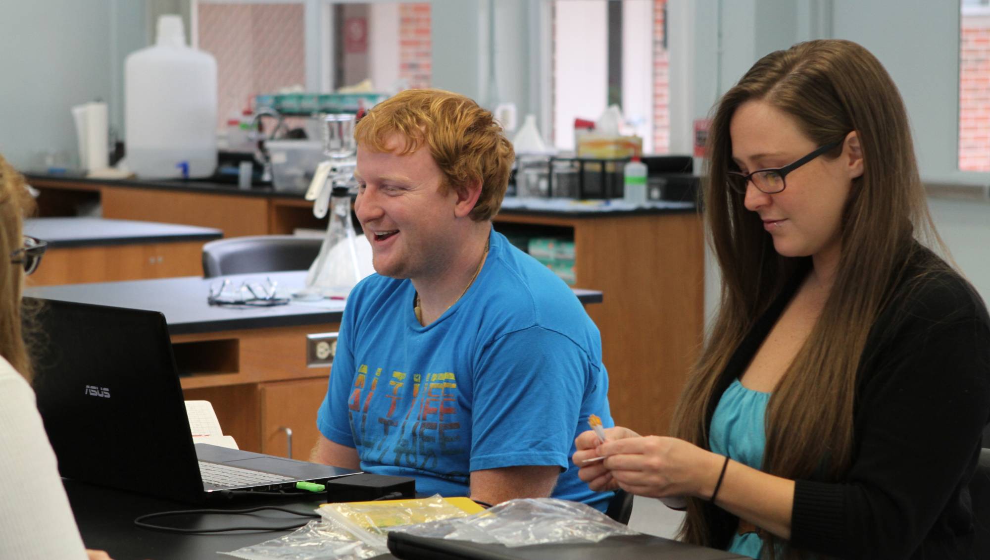two students in a science class