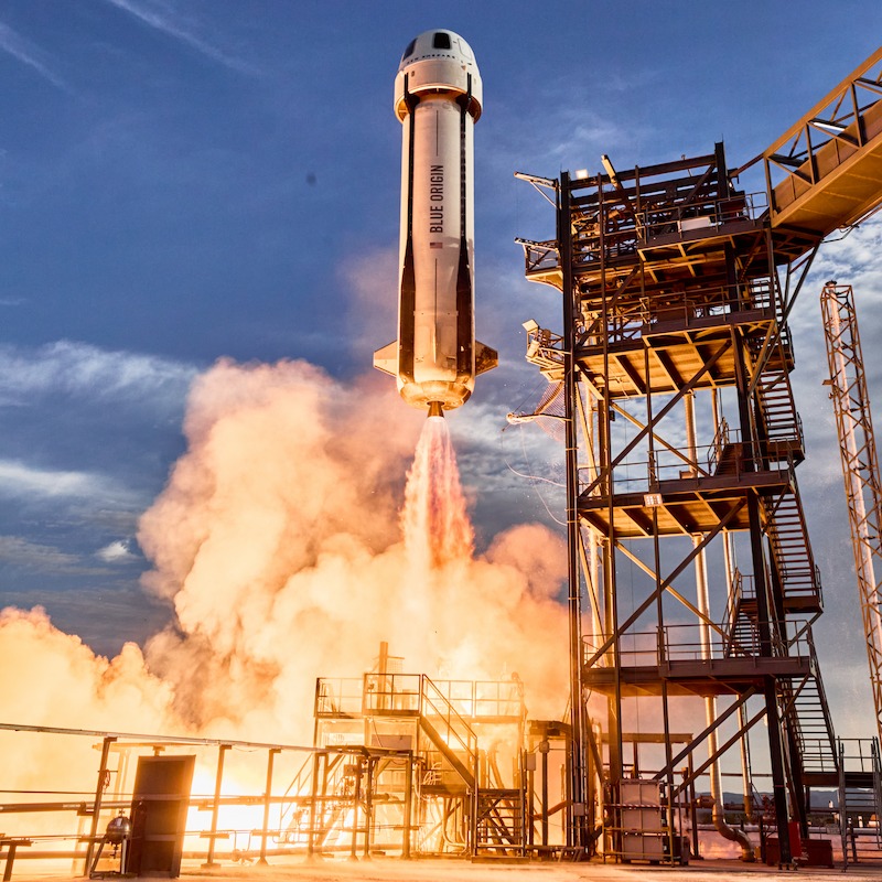 Blue Origin rocket taking off. 