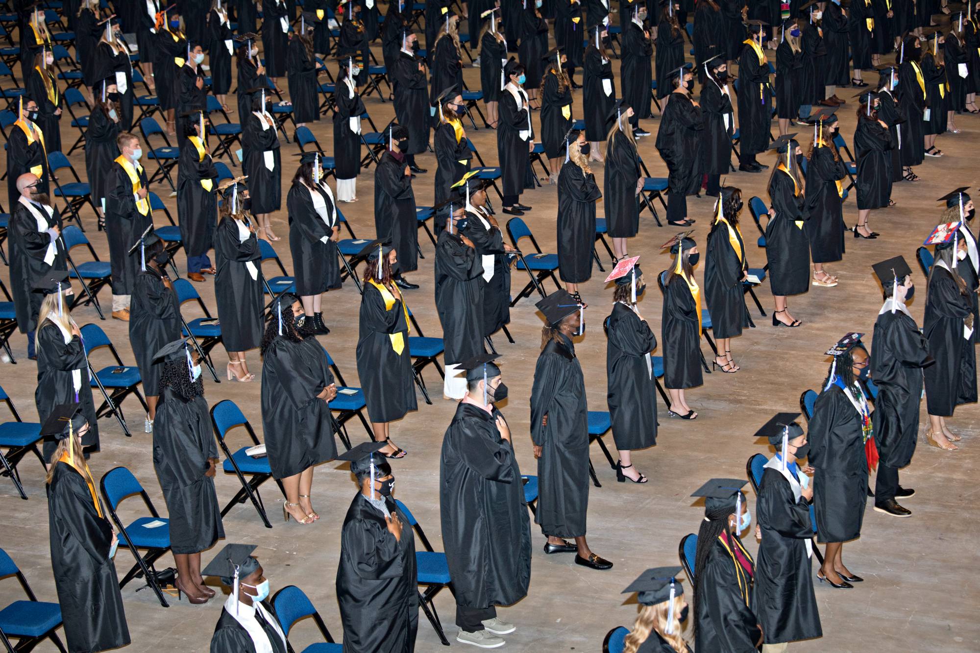 students lined up at commencement