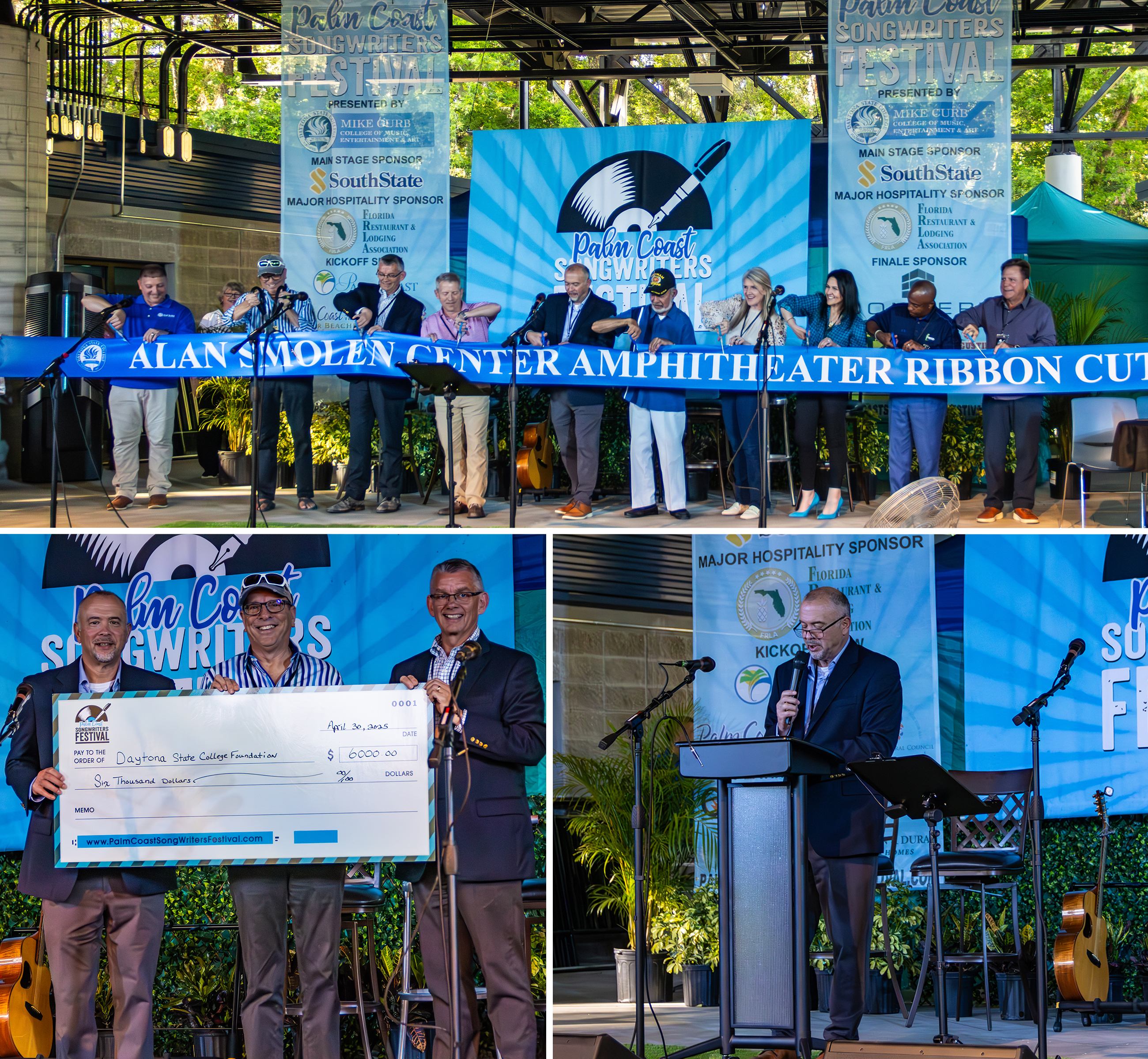 Ribbon cutting ceremony for the Flagler/Palm Coast Amphitheater, plus a check presentation for scholarships.