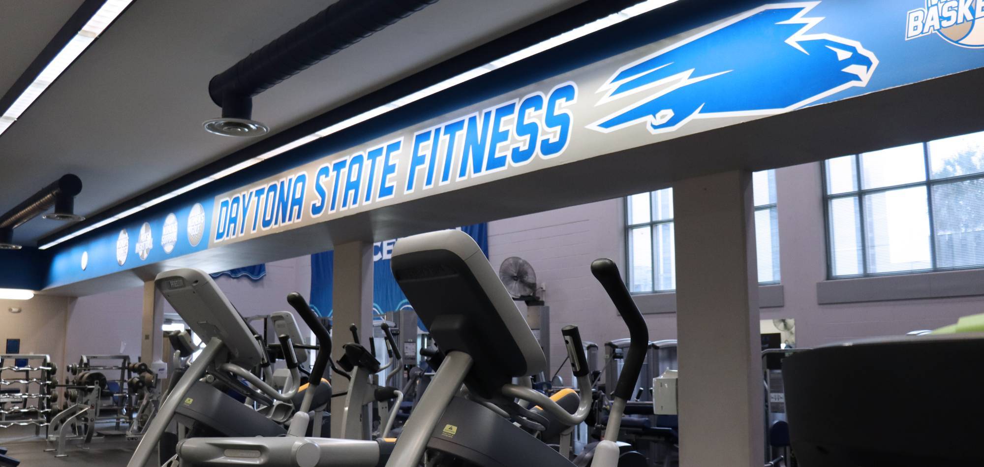 Wide shot of the fitness center and workout equipment