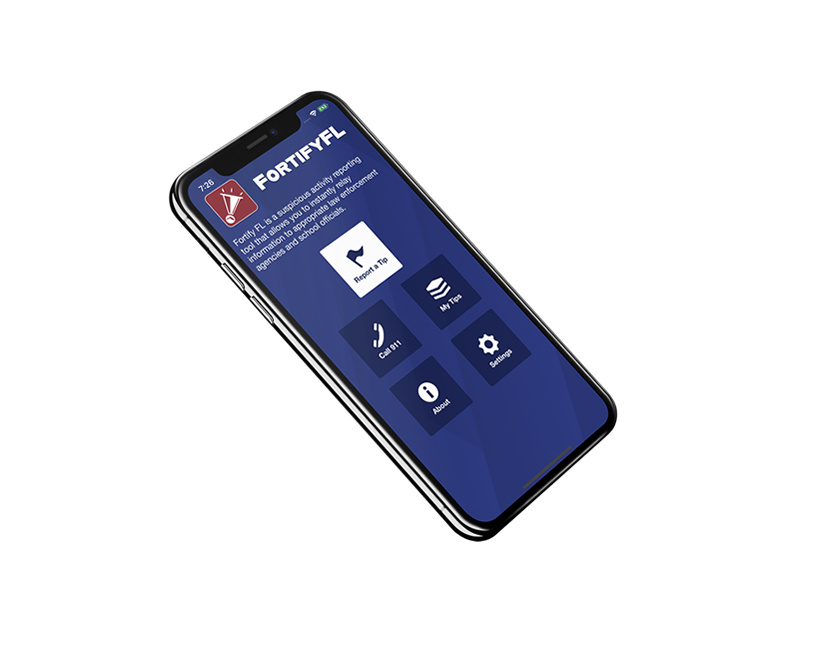Graphic of the Fortify Florida app on a smartphone. 